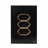 Conjunto Tomada Tripla 20a 4x2 - Novara Glass Preto Brilhante Gold